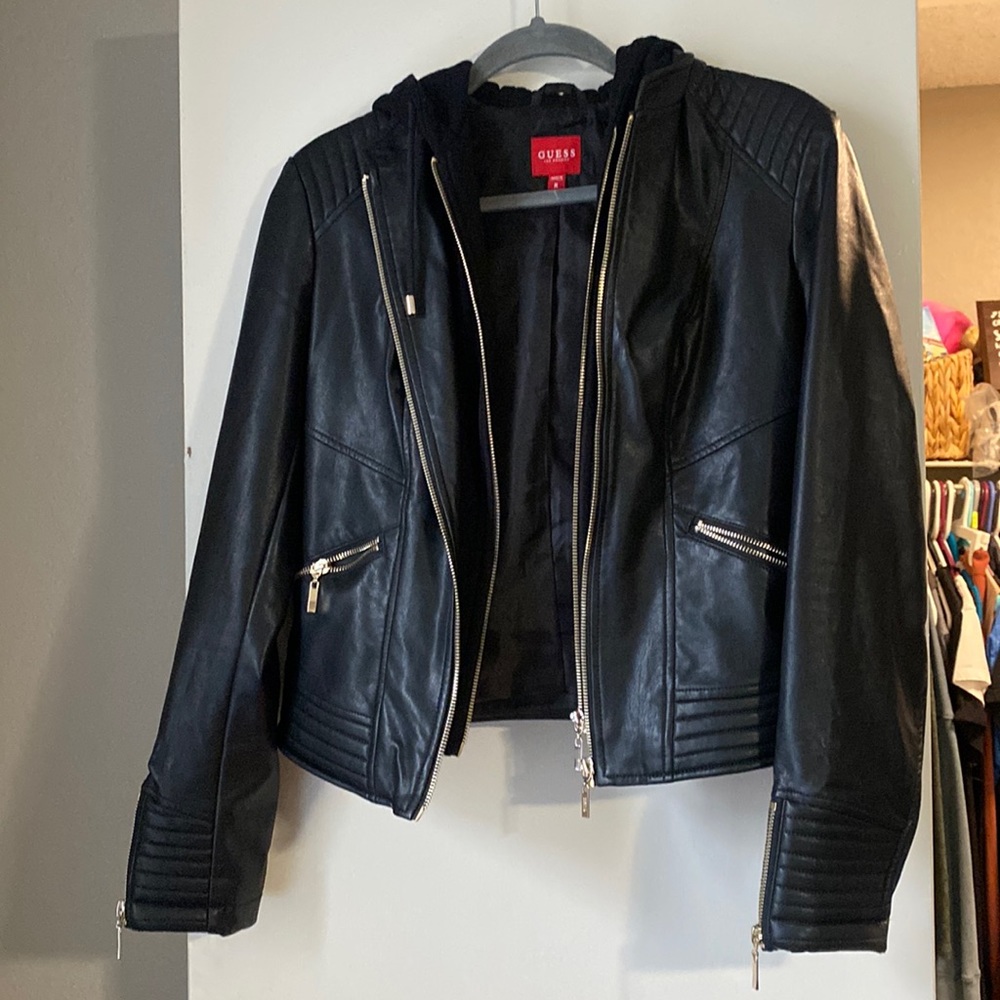 GUESS hooded leather jacket